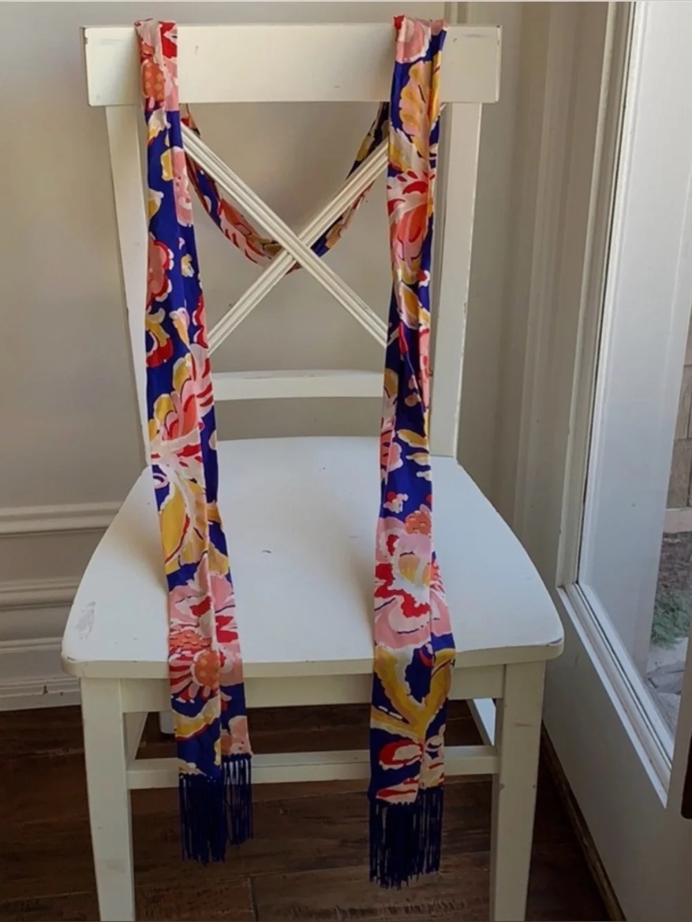 Tory Burch Marcella Silk Floral Maxi Skirt Blue Pink with Fringe Sash - Vibrant